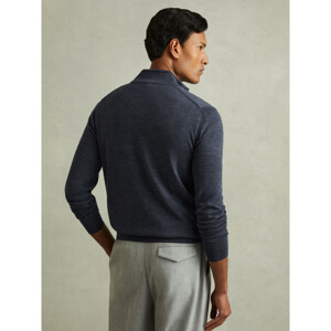 REISS HAMPSHIRE Merino Wool Zip Through Funnel Neck Cardigan